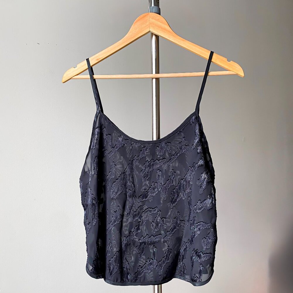 ❄️70s Vintage Black See-Through Textured Artsy Texture Print Lingerie Camisole
